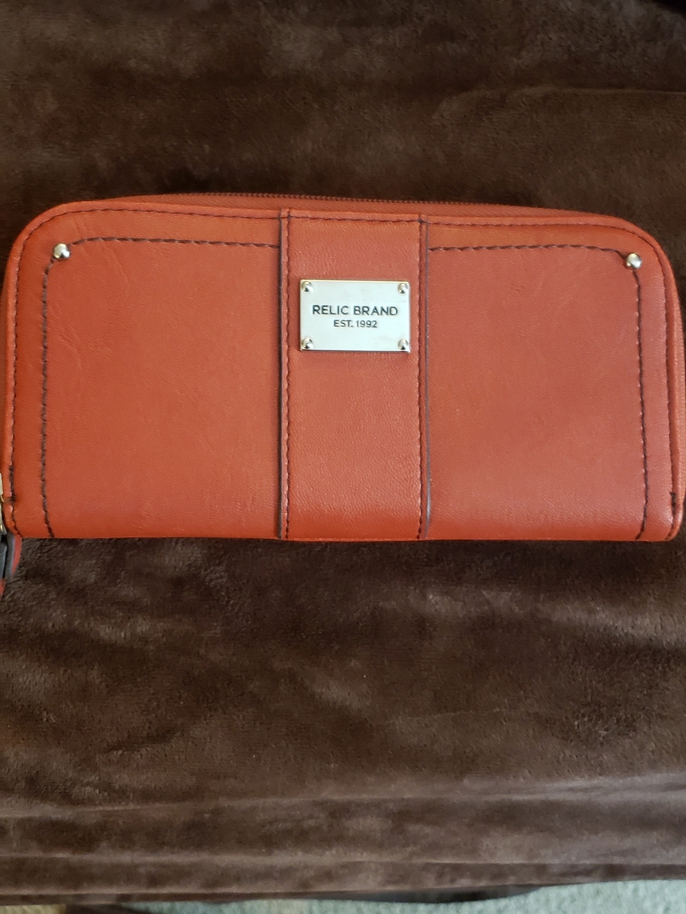 Relic Orange Zip-Around Wallet with Branded Plaque